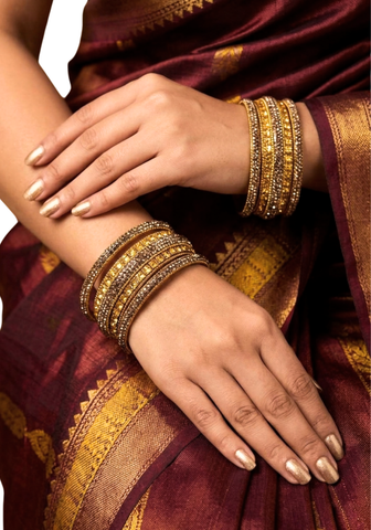 Lot de bracelets indiens Mohana dorés et jaunes avec pierres brillantes

