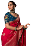 Sneha burgundy Banarasi silk saree
