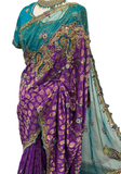 Sublime sari mariage violet et vert Haasini - Narkis Fashion
