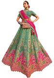 Lehenga mariée vert et rose Ranjitha