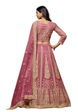 lehenga rose poudré brodé invité mariage tulle indien