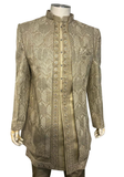 Sherwani homme Akshay doré – ensemble 3 pièces avec veste brodée et pantalon assorti