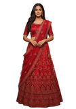 Lehenga Seema – Rouge brodé | Tailles 38, 40, 42, 44