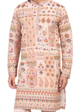col mao kurta Jahandar – broderie artisanale sur tissu beige