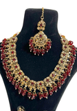 Parure indienne Roshni Rouge Rubis avec collier boucles tikka et coffret