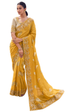 sari jaune brodé mariage élégant
