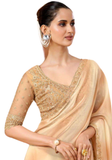 Sari indien champagne doré Suvarna avec bordure brodée