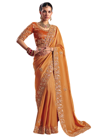 Sari Indien Orange Doré - Sanjana