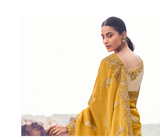 sari jaune brodé mariage élégant