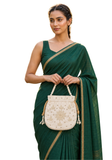 Sac potli Meher ivoire en effet soie avec perles et pierres décoratives