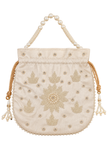 Sac potli Meher ivoire en effet soie avec perles et pierres décoratives