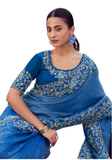 sari bleu royal brodé mariage élégant narkis fashion siyana