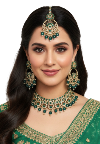 Parure Indienne Verte Nahina – Bijoux Mehendi & Mariage Indien