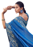 sari bleu royal brodé mariage élégant narkis fashion siyana
