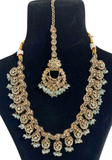 Parure Kajol Bleu pastel Collier boucles d'oreilles et maang tikka