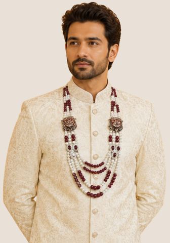 Mala homme Ashoka bordeaux ivoire porte sur sherwani mariage
