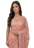 sari rose brodé mariage indien avec pierres tenue élégante femme