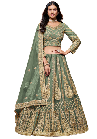 lehenga vert sauge brodé mariage indien femme