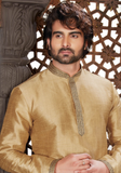 Akshay Golden Beige Indian Men's Kurta - Size 44