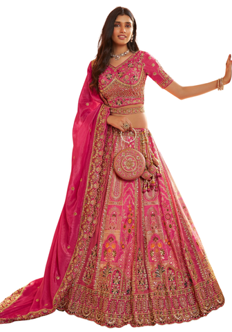 Lehenga de mariée Rani fuchsia et doré pour mariage indien