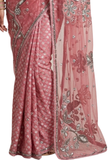 Sari prêt-à-porter brodé rose Anila - Narkis Fashion