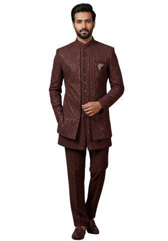 Sherwani Homme Aviraj Bordeaux