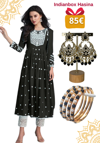 Coffret Salwar Noir & blanc – Indianbox Hasina