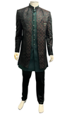 green brocade sherwani men front view reel