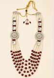 Mala homme Akbar 5 rangs perles ivoire bordeaux et pierres