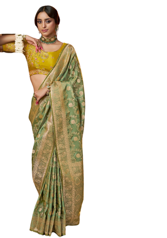 Sari traditionnel vert tilleul Aparna