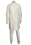 Kurta homme Ayaan blanc cassé – ensemble 2 pièces avec pantalon assorti, broderies dorées