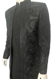 Détails broderies sherwani noir Farhan col mao