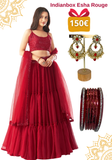 Coffret Indianbox Esha Rouge – Lehenga rouge avec bustier et dupatta