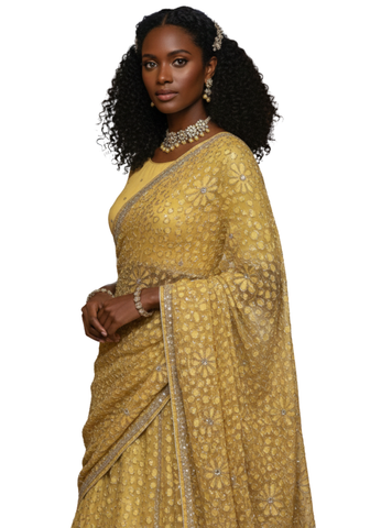 Sari Prêt Jaune Deepali  - Taille 44/46