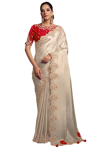 Sari Elina en soie upada ivoire brodé sequins – Narkis Fashion