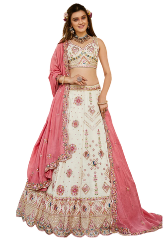 lehenga ivoire rose mariage brodé georgette narkis fashion