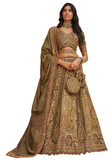 Lehenga de mariée Zoya vert olive et doré en soie Banarasi