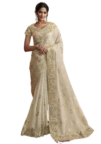 Beau sari designer beige Nahida