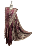 Sari Maharani Padmini prune et or avec châle sur l'épaule