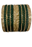 Lot de bracelets indiens Zoya vert émeraude avec ornements dorés.