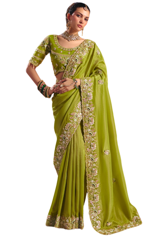 Sari Indien Vert Anis - Suhani - Narkis Fashion