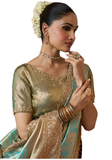 Sari Vanya Turquoise doré Kanjivaram Brodé