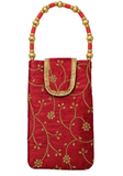 Pochette téléphone indienne rouge avec broderies dorées