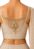 Bijou de dos perlé blanc et doré avec cristaux pour bustier de lehenga, sari, robe de mariée ou robe de soirée – Accessoire mariage Narkis Fashion