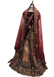 Lehenga Maharani bordeaux avec dupatta transparent brodé