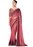 sari chiffon shimmer rose brodé Meher