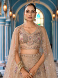 Bustier du lehenga Rakshana beige avec broderies sequins et perles