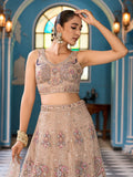 Bustier du lehenga Rakshana beige avec broderies sequins et perles