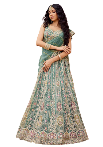 lehenga raveena vert vue complète