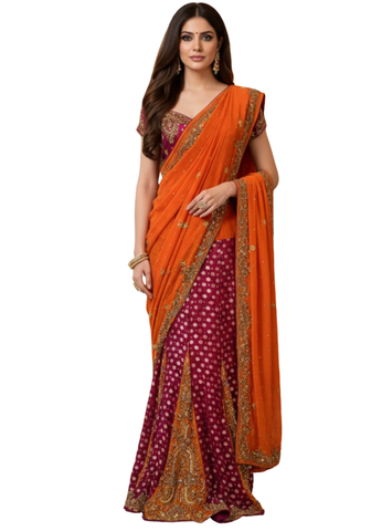 Wafiya Pink and Khaki Wedding Sari with 2 bustiers